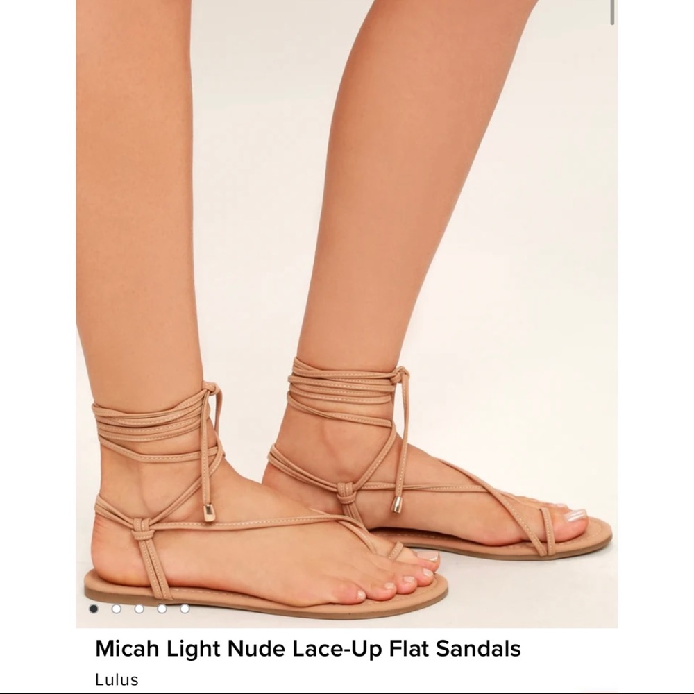 Lulus Micah Nude Lace-Up Flat Sandals